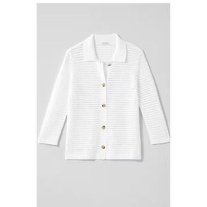 J Jill White Womens S Collared Knit Cardigan Sweater Open Textured Cardi EUC